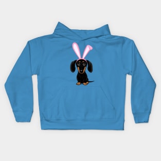 Funny Dog Easter | Cute Dachshund with Pink Bunny Ears Kids Hoodie